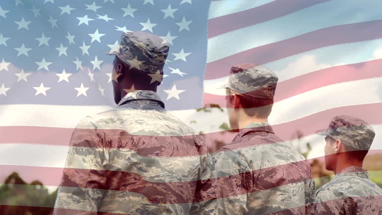 Soldiers and American Flag